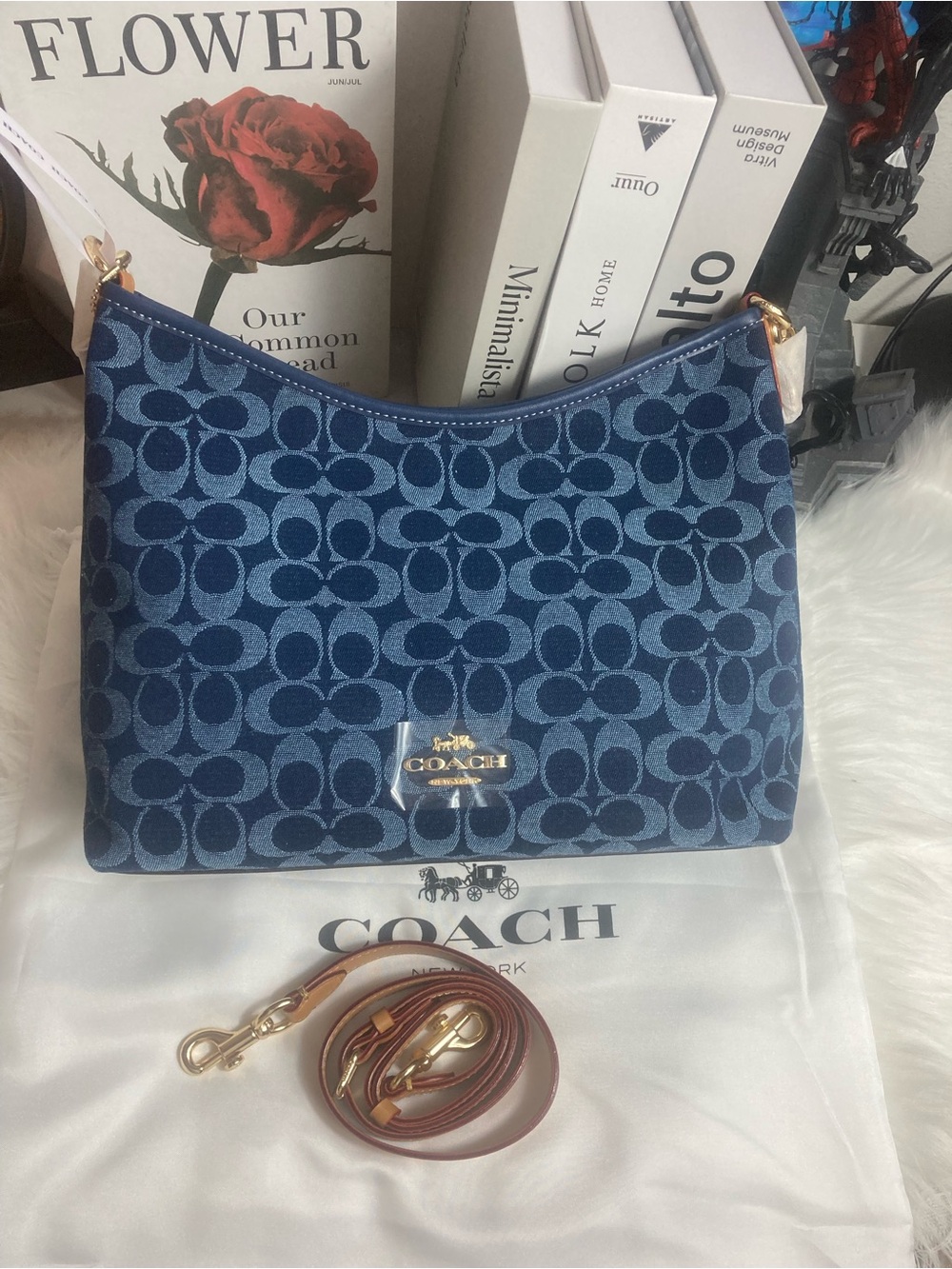 Coach Blue Signature Jacquard Shoulder Bag with Gold Hardware๐